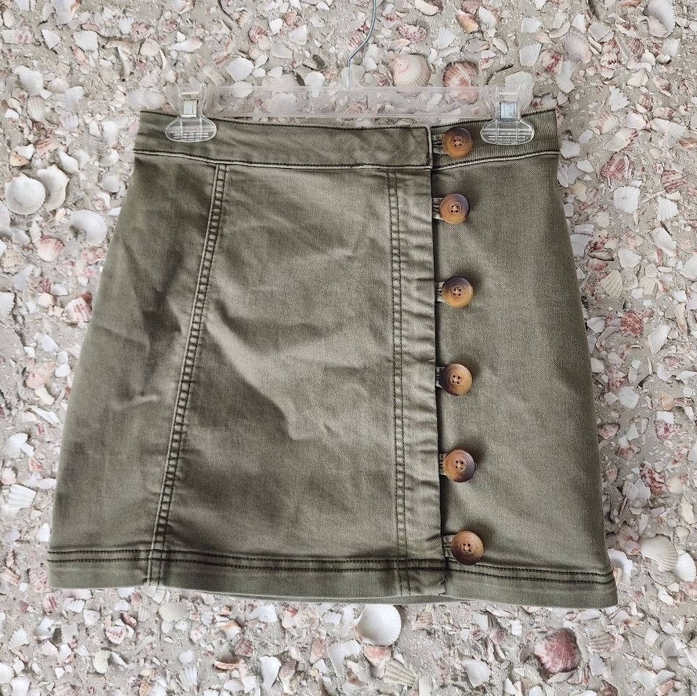 Free People Army Green Skirt With Buttons
